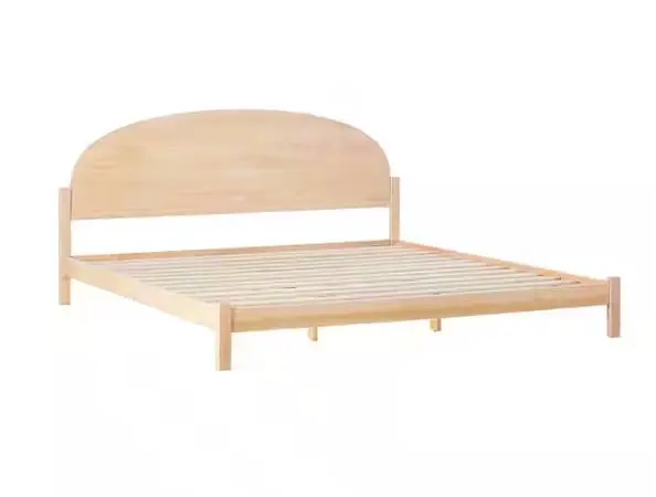 Elias Modern Beige Solid Wood Frame King Platform Bed Curved Headboard