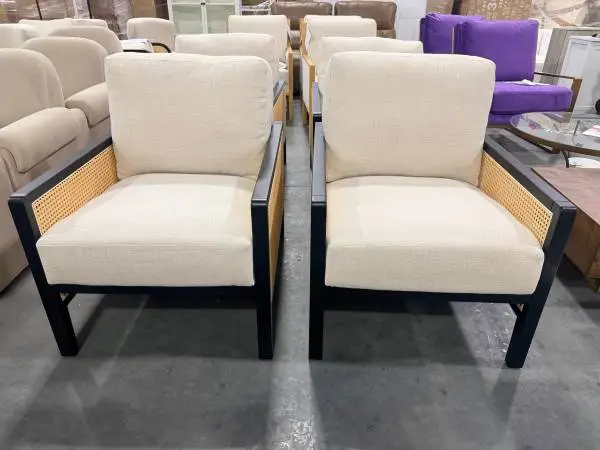 Springwood Cane Rattan Accent Arm Chair Beige Cushion (Set Of 2)