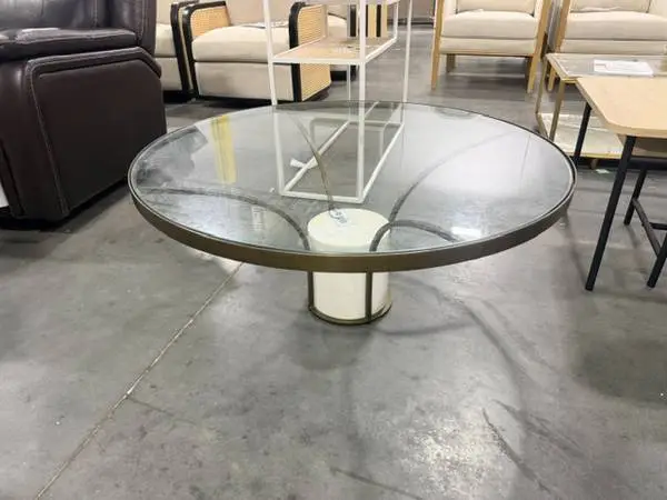 Jacinta Round Glass Top Coffee Table Metal Marble Pedestal New Indoor