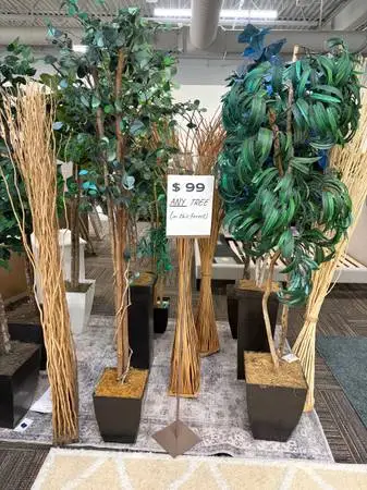 We have one-of-a-kind items including fake trees, artificial plants