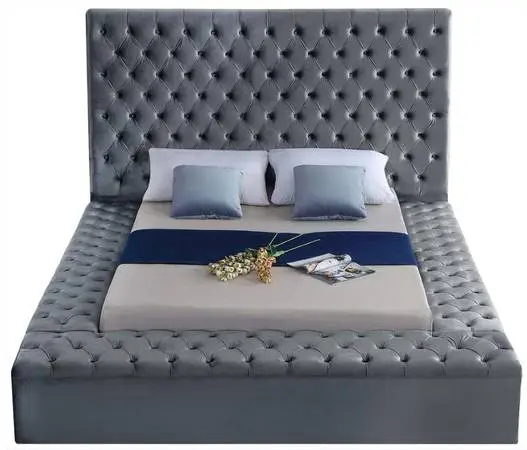 Meridian Furniture Bliss Grey And Black Velvet Queen Storage Bed Frame