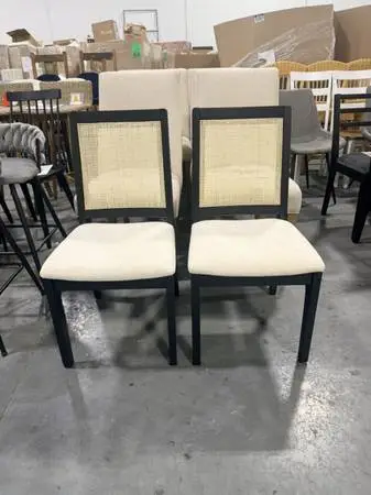 2-Piece Black Boho Rattan Back Upholstered Dining Chairs (Set Of 2)