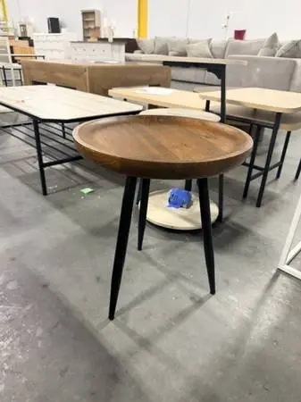 MH London Chervey Walnut Round Mango Wood And Iron Side Table