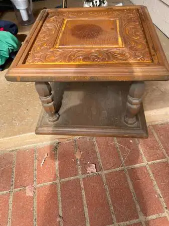 Vintage carved wood square end table