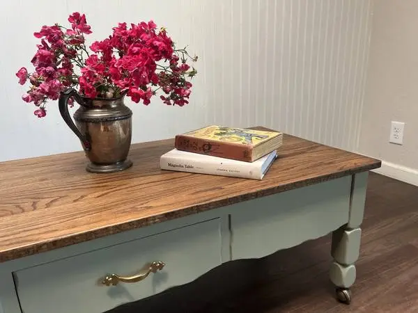 Remade Country Cottage Oak Coffee Table on Brass Casters