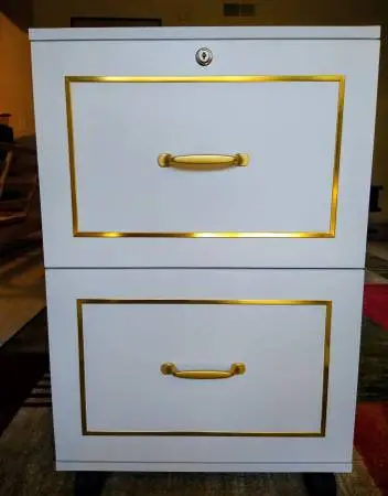 TWO-DRAWER FILE CABINET W/ GOLD TRIM
