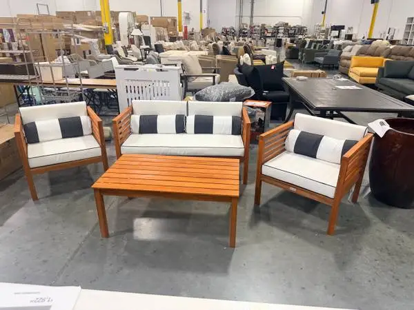 Safavieh Alda 4 Piece A cacia Wood Outdoor Living Set Natural/Beige