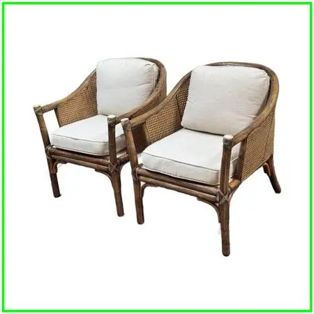 Mcguire Furniture Vintage Barrel Rattan & Cane Lounge Armchairs, Pair