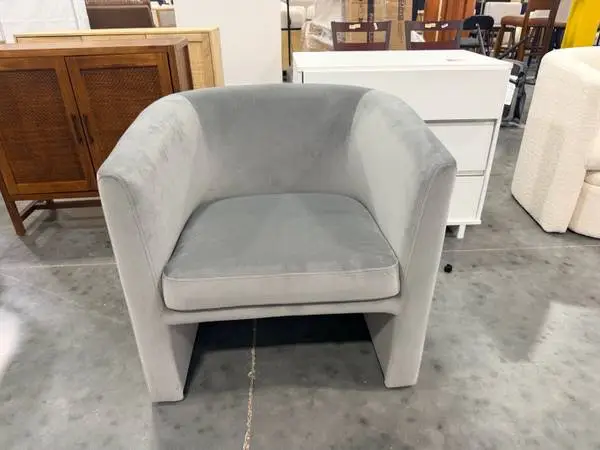 Studio McGee Vernon Dark Gray Velvet Upholstered Barrel Accent Chair