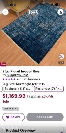 XL Large 12.5 x 15 “ Blue Area Rug in excellent condition pre owned