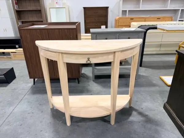 42 Unfinished Standard Half Moon Wood Console Table With Storage