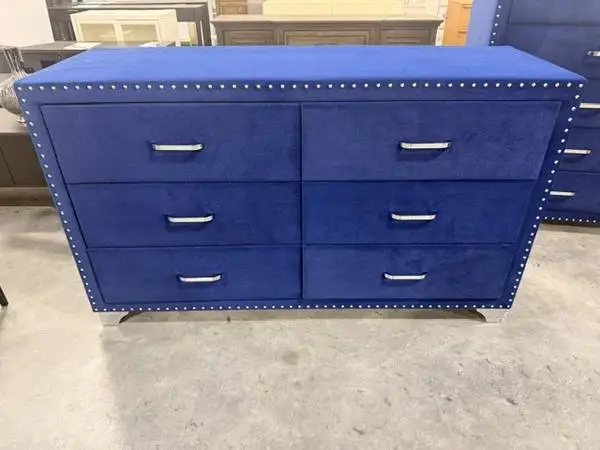 Willa Arlo Shera 60 Blue Velvet Dresser Modern Glam 6 Drawer Nailhead