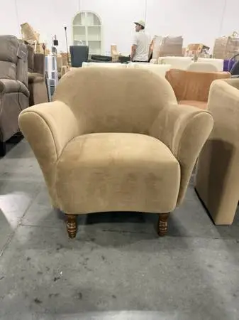 Studio McGee Turned Leg Velvet Accent Arm Chair Tan Brand New