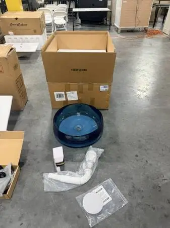 Wrought Studio Modern Art Stone Resin Vessel Sink Blue Design