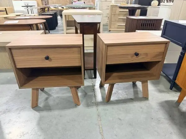 1 Drawer Mocha Wood Mid-Century Modern Storage Nightstand (Set Of 2)
