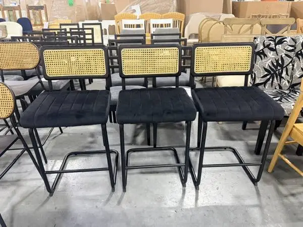 Georgios Velvet Upholstered Cane Back Bar & Counter Stool (Set Of 3)