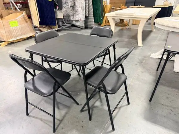 Peakform 5pc Folding Game Card Table Set Black Vinyl Padded Brand New