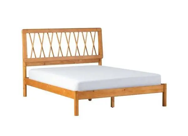 Walker Edison Xavier X Spindle Queen Bed Frame Caramel Finish Pine