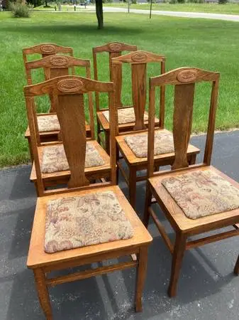 Antique Oak T-Back Kitchen/Dining Chairs-Matching Set of 6