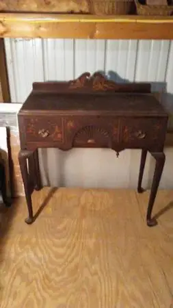 Chinoiserie Lowboy, Mirror, Chairs, Mid 19th Century