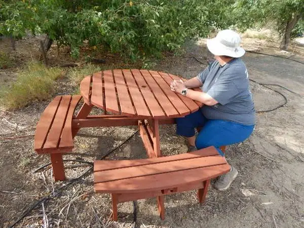 12-Person Outdoor Circular Wooden Picnic Table