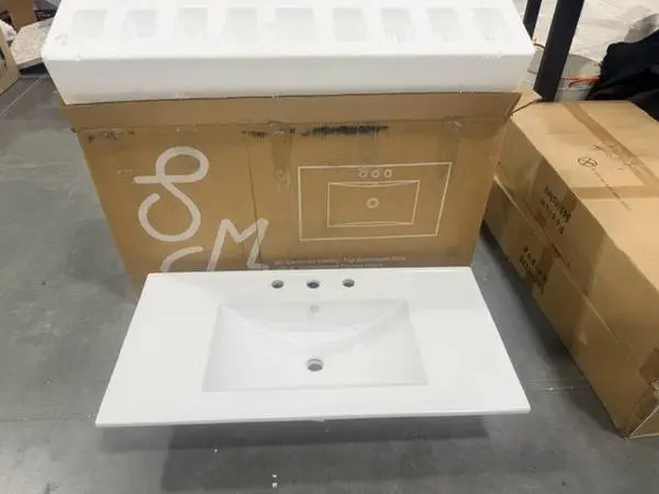 Swiss Madison 36 Ceramic Vanity Top In Glossy White 3-Holes