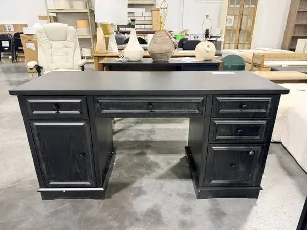 Sunny Heart 60 Black Farmhouse Executive Desk Wood Computer Office
