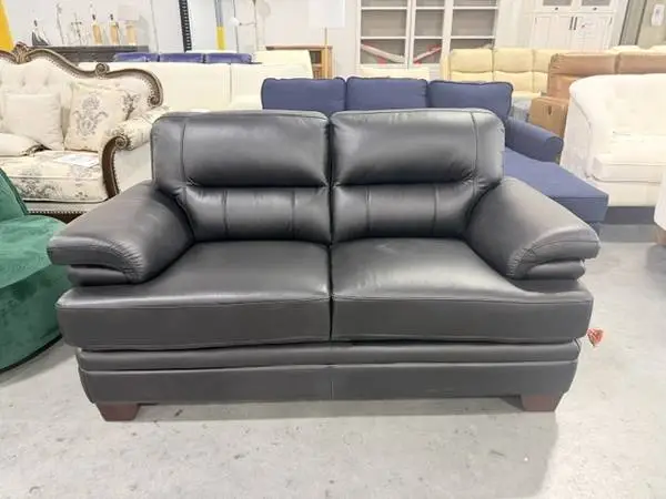 Red Barrel Studio Ridhay 66 Genuine Leather Loveseat Sofa Black