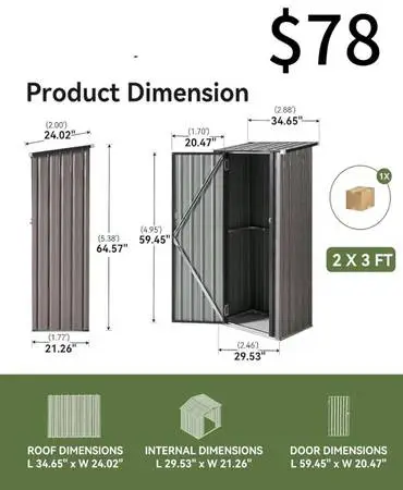Aoxun 3’x2.1’ Shed Outdoor Storage Shed, Brown Metal Shed
