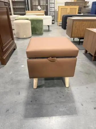 Foldable Pet Ramp Brown Faux Leather Upholstered Square Ottoman
