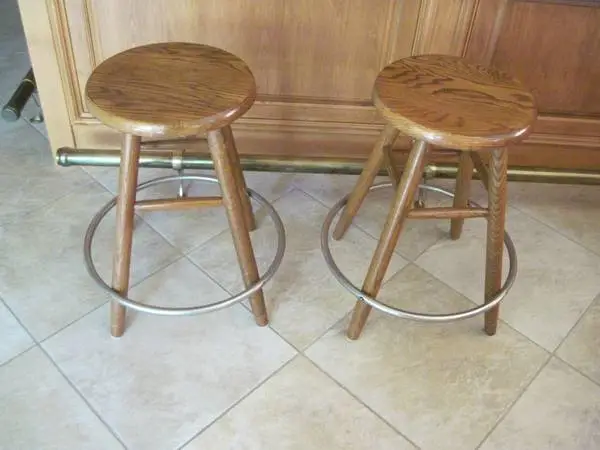 Solid Oak Swivel Bar Stools (2)