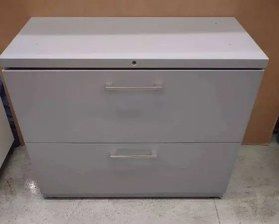 2 Drawer Gray 36w Lateral file cabinet w/ Counterweight & File Folders