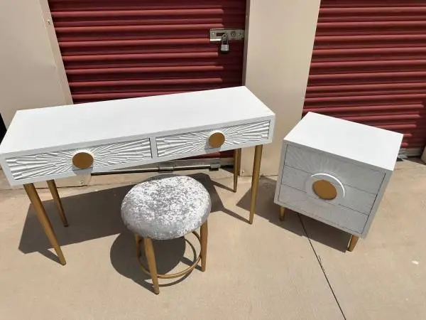 Beautiful Sunburst Desk, end table and stool