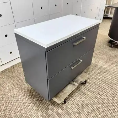 2 Drawer Gray 36w Lateral file cabinet w/ Worksurface & File Folders