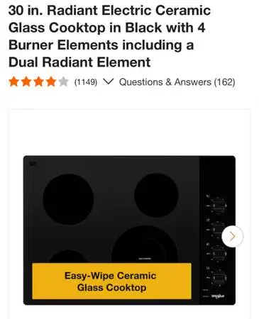 NEW Whirlpool electric cooktop