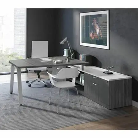 *8 colors New 6 x 6 L Desk w/Metal V Leg, 2 Drawer File and Storage