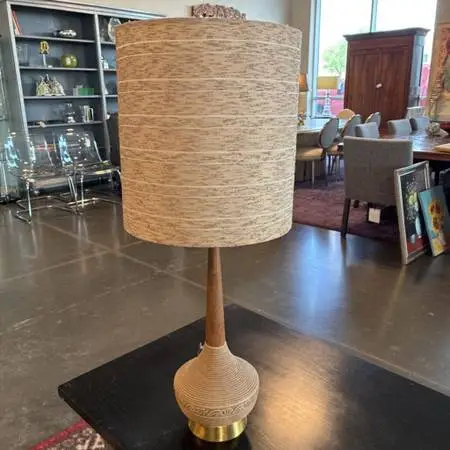 Vintage Plasto Wood & Ceramic Table Lamp - 12X36H