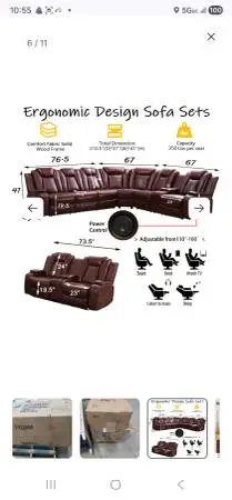 Power Reclining Sectional Sofa with LED, Leather Recliner Couch for Li