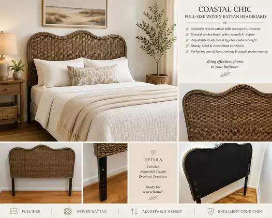 Full Size Woven Rattan Headboard