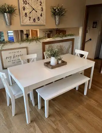 Dining set with leaf and chairs/bench