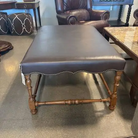 Custom Leather Ottoman On Antique Frame- 30X48X20.5H