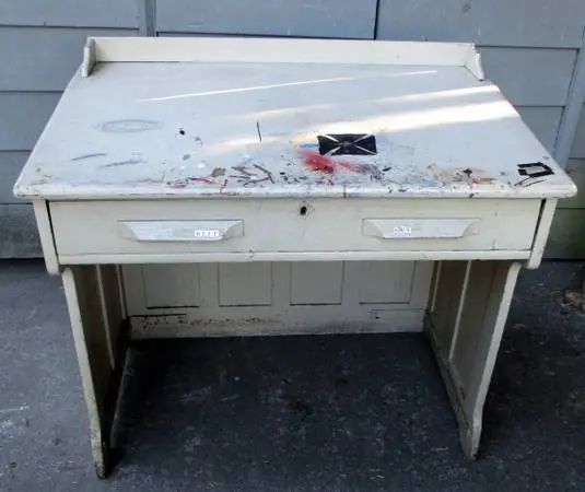 Antique oak desk with sloping top