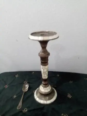 CANDLE HOLDER Silver 17 th Century Mother Of Pearl Hand INLAID