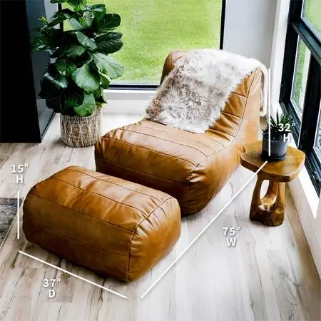 Like New Vegan Leather Bean Bag and Ottoman