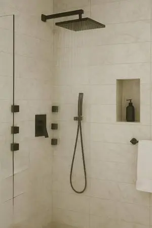 Brand New Matte Black 10-in Waterfall Dual Head Built-In Shower System