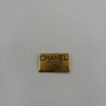 Chanel Gold-Plated Logo Nameplate Brooch
