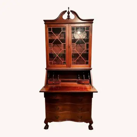 Vintage Chippendale-style serpentine front secretary desk buffet/Hutch in mahoga