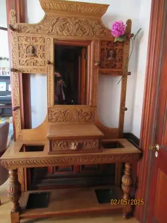 antique wood hall tree