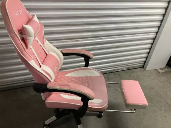 Gaming chair,Sukida,footrest,recline,pink/white,clean,hlp dlvr.
