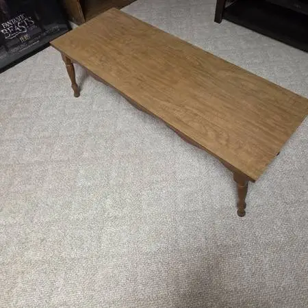 Vintage Wood Coffee Table with Scalloped Apron